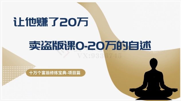 十万个富翁修炼宝典之9.让他赚了20万，卖盗版课0-20万的自述-九源吧网赚