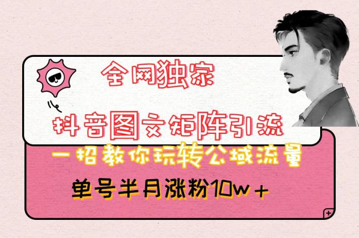 全网独家的抖音图文矩阵引流方法，带你玩转公域流量，短短半个月内粉丝涨超过10万！-九源吧资源站