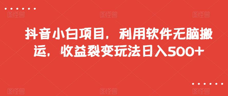 抖音小白项目，零难度软件搬运，收益裂变玩法，每天轻松赚500+【限量放送】-九源吧网赚学院