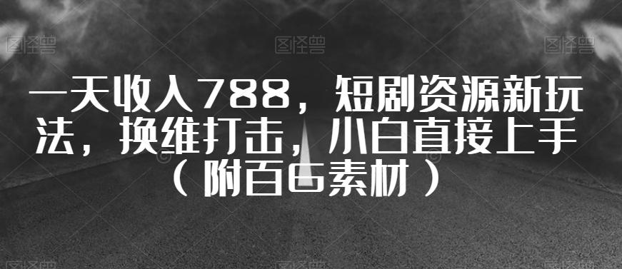 一天收入788，短剧资源新玩法，换维打击，小白直接上手（附百G素材）【揭秘】-九源吧网赚