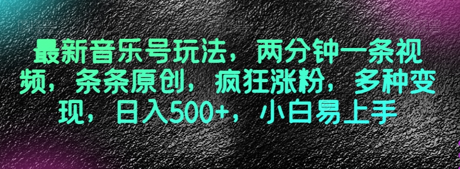 最新音乐号玩法，两分钟一条视频，条条原创，疯狂涨粉，多种变现，日入500+，小白易上手【揭秘】-九源吧网赚学院