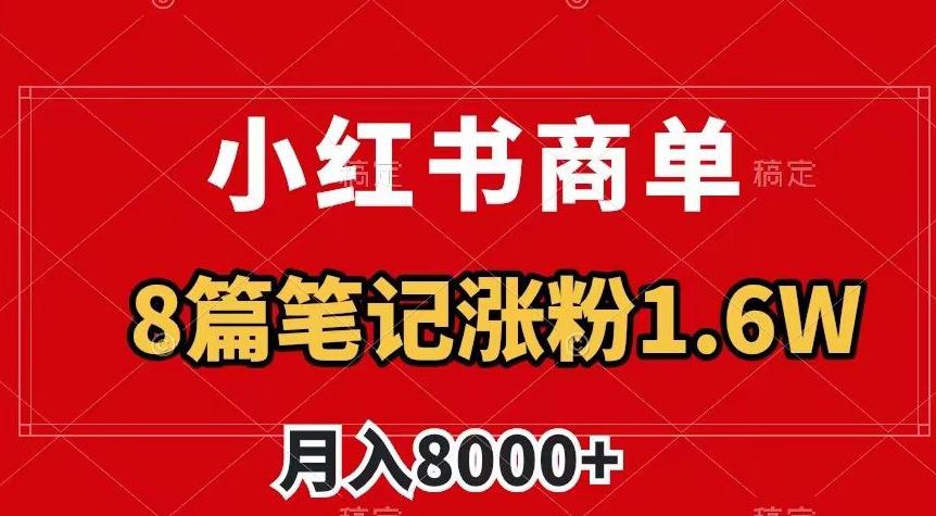 小红书商单最新玩法，8篇笔记涨粉1.6W，作品制作简单，月入8000+-九源吧网赚