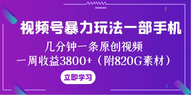 视频号暴力玩法一部手机 几分钟一条原创视频 一周收益3800+（附820G素材）-九源吧网赚