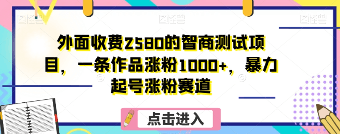 外面收费2580的智商测试项目，一条作品涨粉1000+，暴力起号涨粉赛道【揭秘】-九源吧网赚