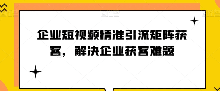短视频时代，企业如何实现精准引流与矩阵获客【实战攻略】-九源吧网赚