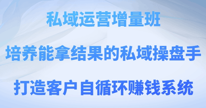 私域运营增量班，培养能拿结果的私域操盘手，打造客户自循环赚钱系统-九源吧网赚