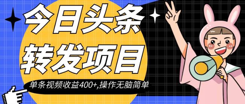 轻松搞钱：单条视频收益400+的今日头条转发项目，操作简单无脑-九源吧网赚学院