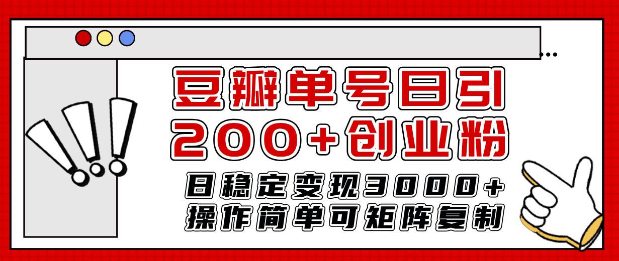 豆瓣引流创业粉攻略：日引200+，日稳定变现3000+-九源吧网赚