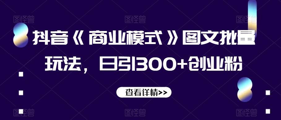 抖音《商业模式》图文批量玩法，日引300+创业粉【揭秘】-九源吧资源站
