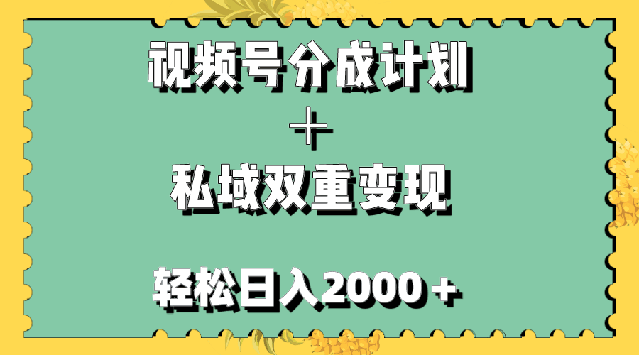视频号分成计划＋私域双重变现，轻松日入1000＋，无任何门槛，小白轻松上手-九源吧网赚学院