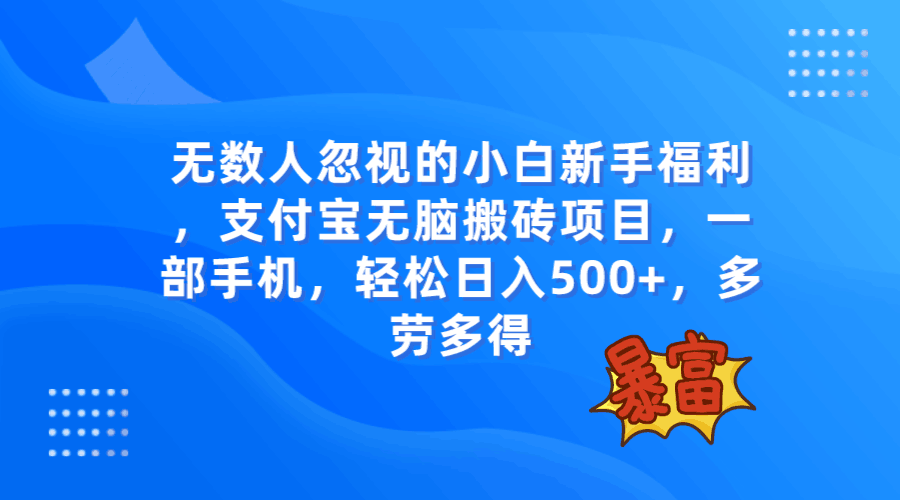 无数人忽视的项目，支付宝无脑搬砖项目，一部手机即可操作，轻松日入500+-九源吧网赚
