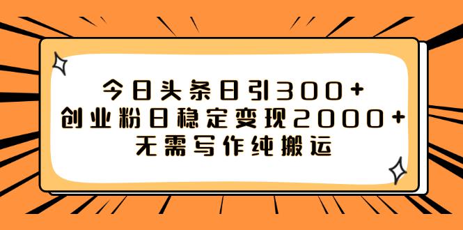 如何利用今日头条稳定变现2000，日引流创业粉300 无需写作纯搬运！-九源吧网赚