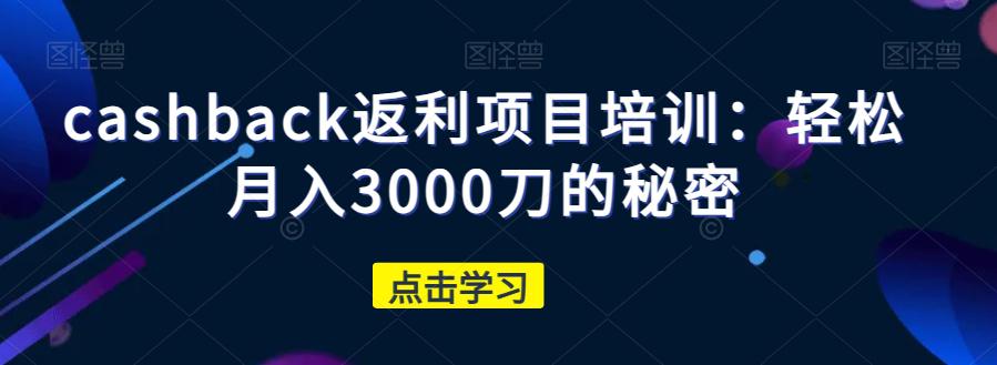 CASHBACK返利项目培训：轻松月入3000刀的秘密-九源吧网赚学院
