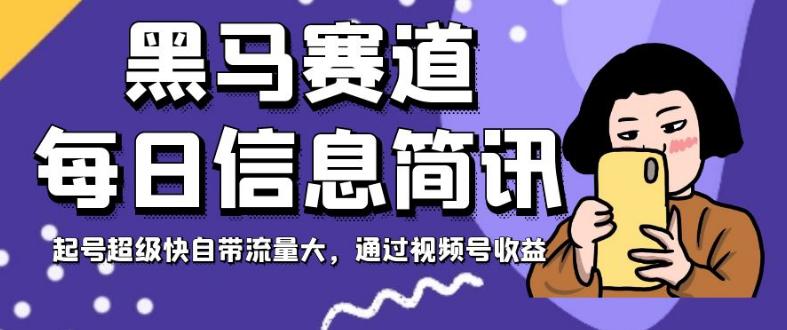 黑马赛道每日信息简讯，起号超级快自带流量大，视频号变现收益-九源吧网赚