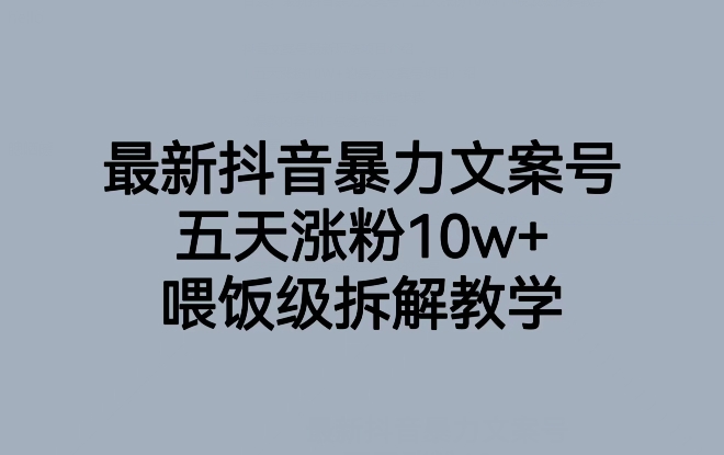 抖音最新爆款文案号，喂饭级教学，五天涨粉10W+！-九源吧网赚学院