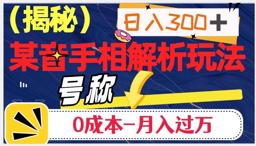 抖音手相解析玩法：日入300+，0成本月入过万的神奇之道-九源吧网赚