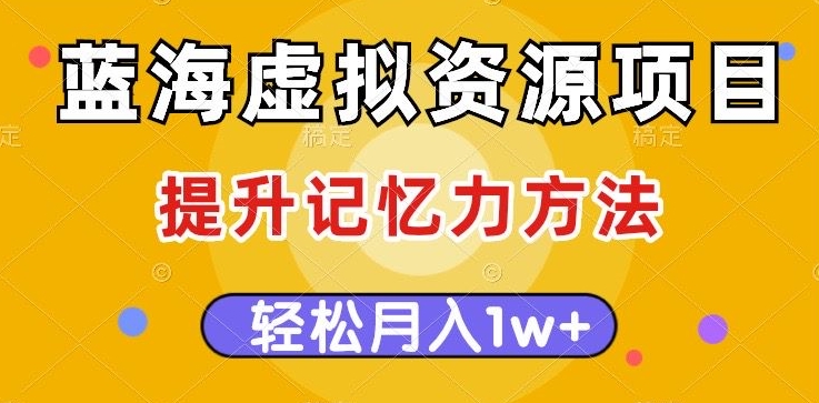 蓝海虚拟资源项目，提升记忆力方法，多种变现方式，轻松月入1W+【揭秘】-九源吧网赚