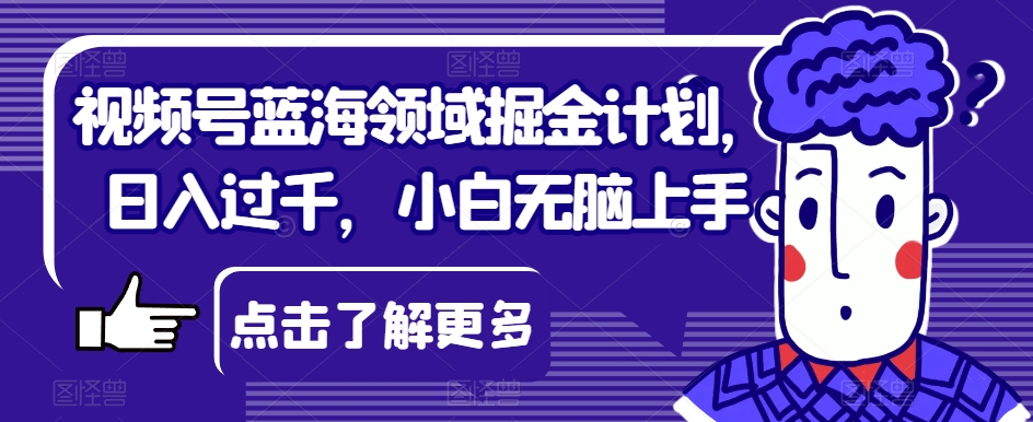 视频号蓝海领域掘金计划，小白轻松上手，日入过千！-九源吧网赚
