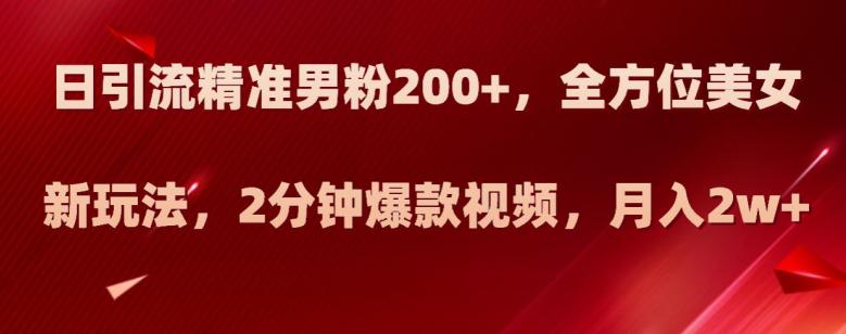 新玩法日引流精准男粉200 ，全方位美女新玩法，2分钟爆款视频，月入2W 【揭秘】-九源吧网赚