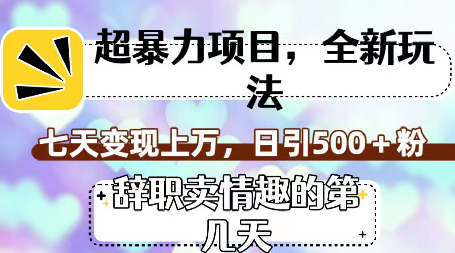 超暴利项目，全新玩法（辞职卖情趣的第几天），七天变现上万，日引500+粉-九源吧网赚