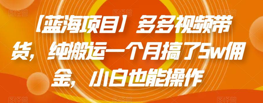 拼多多蓝海项目：多多视频带货，简单操作纯搬运一个月搞了5W佣金【揭秘】-九源吧网赚