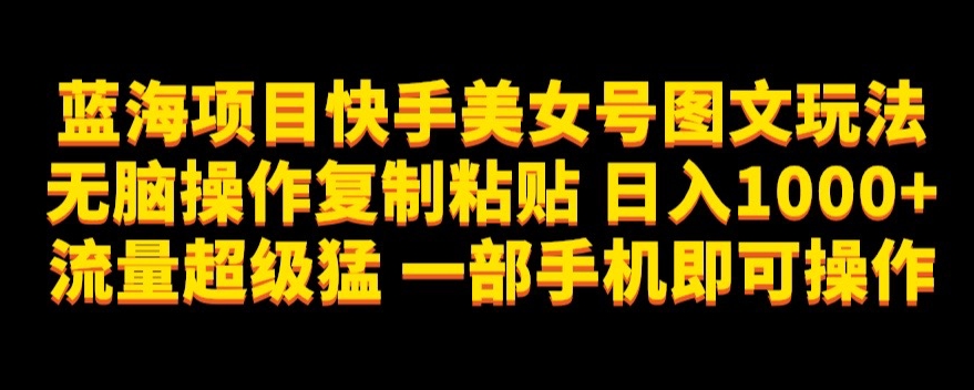 蓝海项目快手美女号图文玩法，无脑操作复制粘贴，日入1000+流量超级猛一部手机即可操作【揭秘】-九源吧资源站