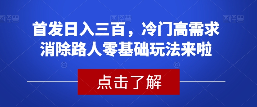 冷门高需求消除路人零基础玩法揭秘！首发稳定日入两三百-九源吧网赚