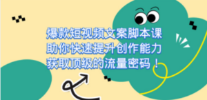 爆款短视频文案脚本课，助你快速提升创作能力，获取顶级的流量密码-九源吧资源站