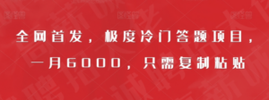 全网首发，极度冷门答题项目，一月6000，只需复制粘贴【揭秘】-九源吧网赚