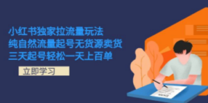 小红书独家拉流量玩法，纯自然流量起号无货源卖货 三天起号轻松一天上百单-九源吧网赚学院