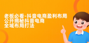老板必学-抖音电商-盈利布局，公开揭秘抖音电商全域布局打法-九源吧资源站