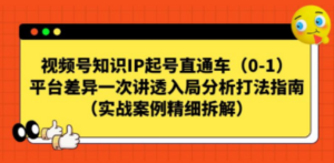 视频号-知识IP起号直通车（0-1）平台差异一次讲透入局分析打法指南-九源吧网赚学院