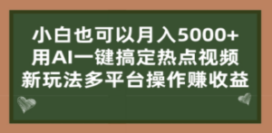 小白也可以月入5000+， 用AI一键搞定热点视频， 新玩法多平台操作赚收益-九源吧网赚