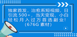 独家首发，治愈系短视频，日引流500+当天变现小白月入过万（附676G素材）-九源吧网赚