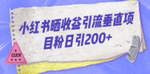 小红书晒收益图引流垂直项目粉日引200+-九源吧网赚