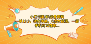 小红书卖HR必备资料，一单19.9，转化率高，0成本变现，一部手机可以在家…-九源吧网赚