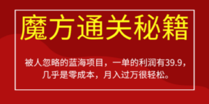 被人忽略的蓝海项目，魔方通关秘籍一单利润有39.9，几乎是零成本，月….-九源吧网赚学院