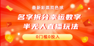 名字拆分幸运数字半无人直播项目零门槛、零投入，保姆级教程、小白首选-九源吧网赚