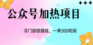 冷门公众号加热项目，一单利润300+-九源吧网赚
