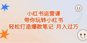 小红书运营课，带你玩转小红书，轻松打造爆款笔记 月入过万-九源吧网赚