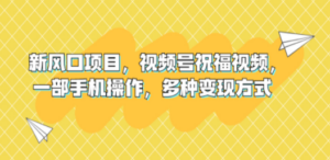 新风口项目，视频号祝福视频，一部手机操作，多种变现方式-九源吧网赚