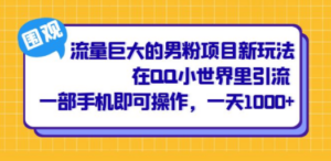 流量巨大的男粉项目新玩法，在QQ小世界里引流 一部手机即可操作，一天1000+-九源吧网赚学院