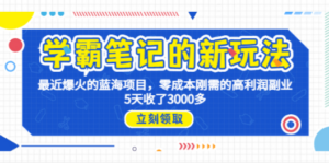 学霸笔记新玩法，最近爆火的蓝海项目，0成本高利润副业，5天收了3000多-九源吧
