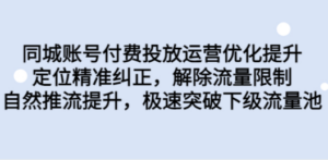 同城账号付费投放优化提升，定位精准纠正，解除流量限制，自然推流提…-九源吧资源站