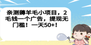 亲测薅羊毛小项目，2毛钱一个广告，提现无门槛！一天50+-九源吧网赚学院
