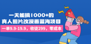 一天能搞1000+的，真人照片改漫画蓝海项目，一单9.9-19.9，收徒299，零成本-九源吧网赚