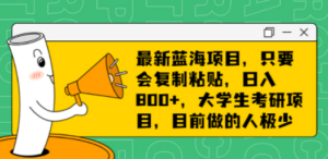 最新蓝海项目，只要会复制粘贴，日入800+，大学生考研项目，目前做的人极少-九源吧网赚