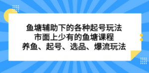 鱼塘 辅助下的各种起号玩法，市面上少有的鱼塘课程 养鱼 起号 选品 爆流…-九源吧网赚