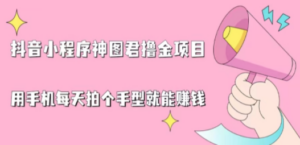 抖音小程序神图君撸金项目，用手机每天拍个手型挂载一下小程序就能赚钱-九源吧资源站