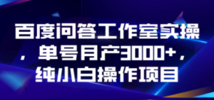 百度问答工作室实操，单号月产3000+，纯小白操作项目-九源吧网赚